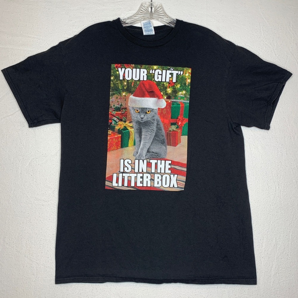 Ugly Christmas Tshirt Large Cat Themed Black